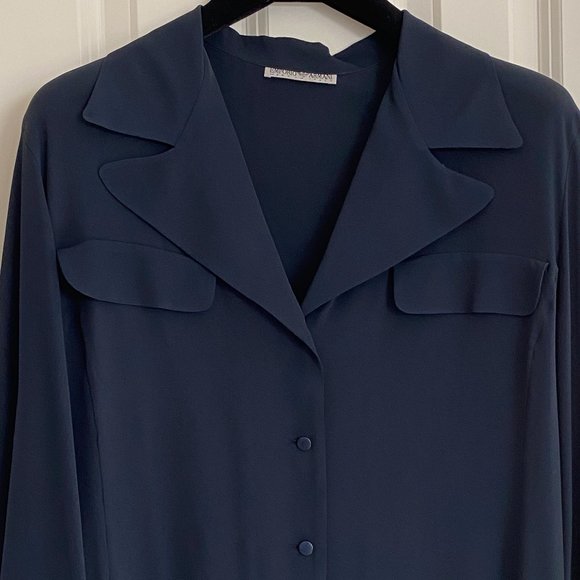 Vintage Emporio Armani Navy Blouse - Picture 1 of 7
